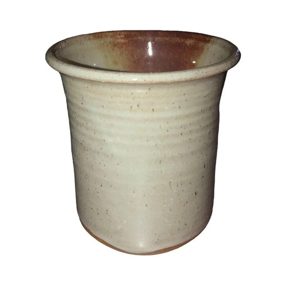 Vintage Ugly Mans Face Pottery Brown Speckled Glaze Artist Signed Handleless Mug - Picture 3 of 7